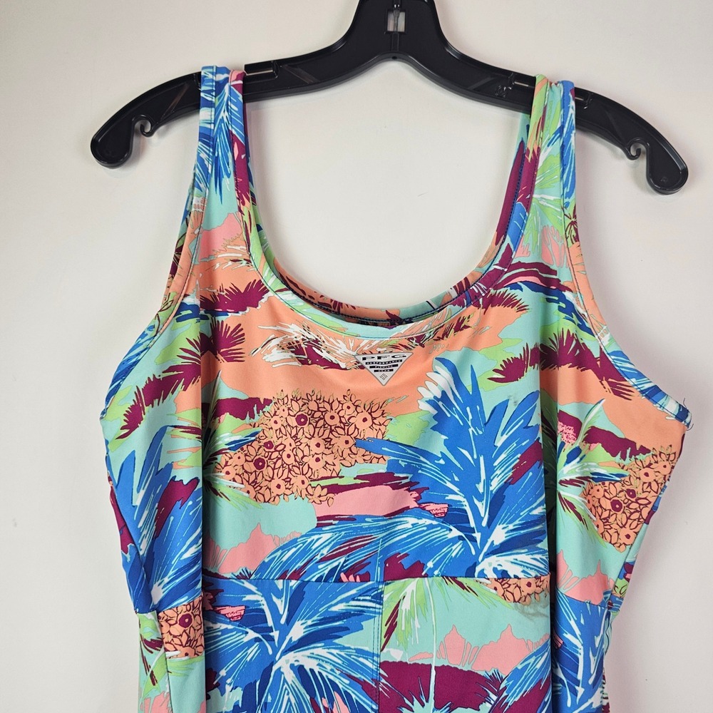 Columbia PFG Freezer Dress Womens XL Tropical Palm Print Blue Orange Sleeveless - Picture 3 of 9